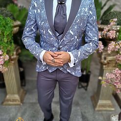 Costum ceremonie de barbati gri cu model set 4 piese C4445 4