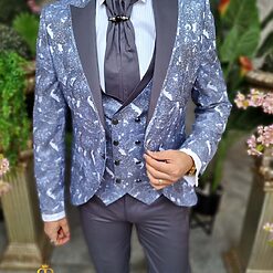 Costum ceremonie de barbati gri cu model set 4 piese C4445 6