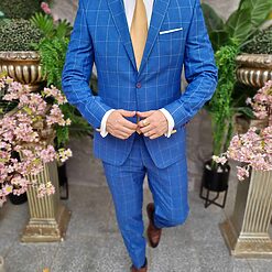 Costum elegant albastru in carouri set 2 piese C4419 2