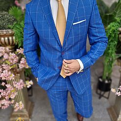 Costum elegant albastru in carouri set 2 piese C4419 3