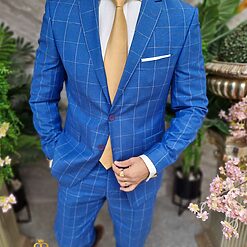 Costum elegant albastru in carouri set 2 piese C4419 4