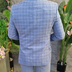 Costum elegant bleu pal in carouri set 3 piese C4429 2