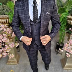 Costum elegant negru in carouri set 3 piese C4412 3