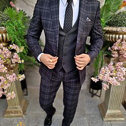 Costum elegant negru in carouri set 3 piese C4412 4