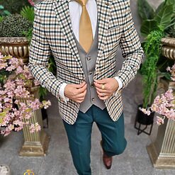 Costum elegant verde in carouri set 3 piese C4421 2