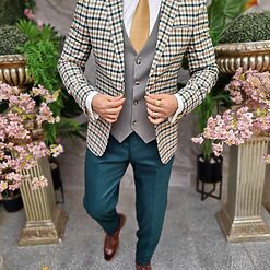 Costum elegant verde in carouri set 3 piese C4421 3