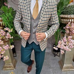 Costum elegant verde in carouri set 3 piese C4421 4