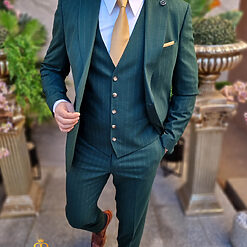 Costum elegant verde in dungi 70 lana set 3 piese C4427 3