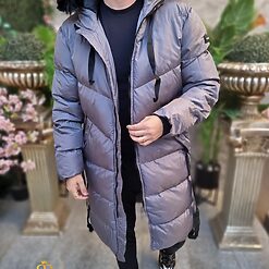 Geaca gri inchis lunga si groasa pentru barbati cu gluga GC812 3