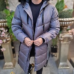 Geaca gri inchis lunga si groasa pentru barbati cu gluga GC812 4