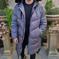 Geaca gri inchis lunga si groasa pentru barbati cu gluga GC812 5