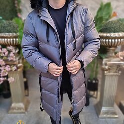Geaca gri inchis lunga si groasa pentru barbati cu gluga GC812 6