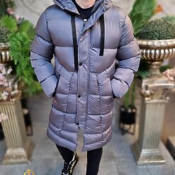Geaca gri inchis lunga si groasa pentru barbati cu gluga GC816 3