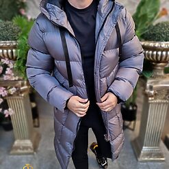 Geaca gri inchis lunga si groasa pentru barbati cu gluga GC816 6