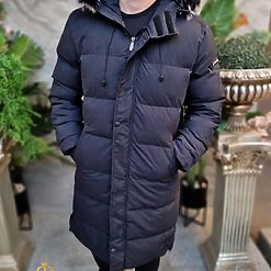 Geaca gri inchis lunga si groasa pentru barbati cu gluga GC819 5