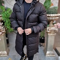 Geaca gri inchis lunga si groasa pentru barbati cu gluga GC824 3