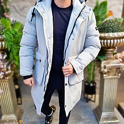 Geaca gri lunga si groasa pentru barbati cu gluga GC806 4