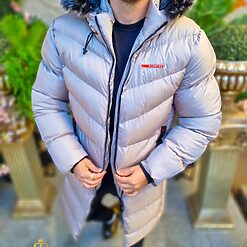 Geaca gri lunga si groasa pentru barbati cu gluga GC808 3