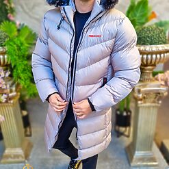 Geaca gri lunga si groasa pentru barbati cu gluga GC808 4