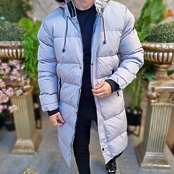 Geaca gri lunga si groasa pentru barbati cu gluga GC810 4