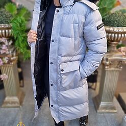 Geaca gri lunga si groasa pentru barbati cu gluga GC814 3