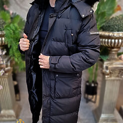 Geaca neagra lunga si groasa pentru barbati cu gluga GC818 4