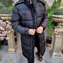 Geaca neagra lunga si groasa pentru barbati cu gluga GC818 5