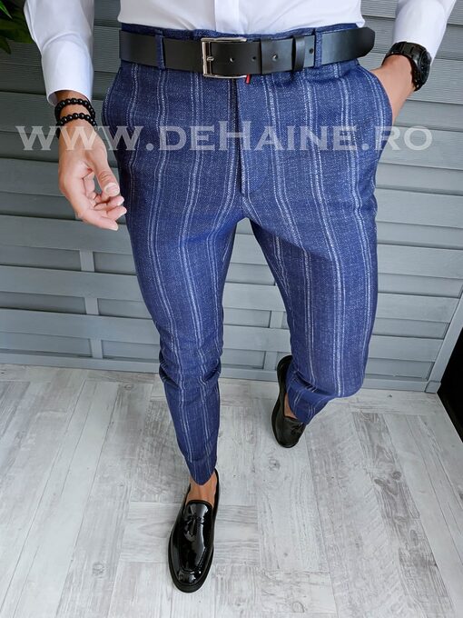 Pantaloni barbati eleganti bleumarin cu dungi B1598 E 4-5-Pantaloni > Pantaloni eleganti