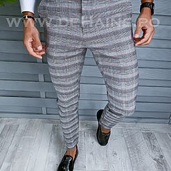 Pantaloni barbati eleganti gri in carouri B1916 F1-4.1-Pantaloni > Pantaloni eleganti