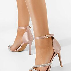 Sandale elegante cu toc Ivonna roz-Sandale cu toc subtire-Sandale cu toc