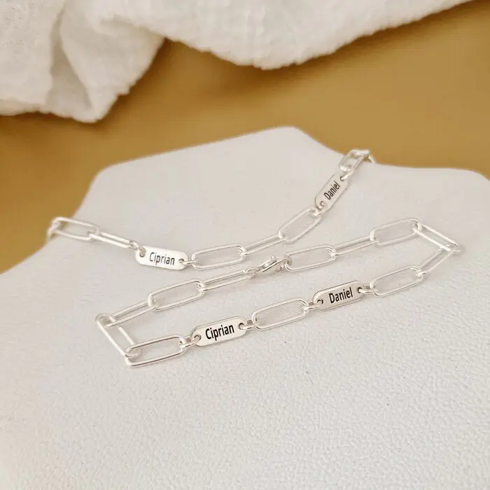 Set lantisor si bratara TOTUL MEU - 2 placute personalizate si lant din zale mari - Argint 925-Toate >> Argint 925 >> Lantisoare Argint >> Noutati