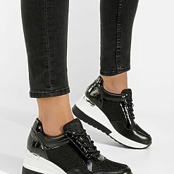 Sneakers dama cu platforma negri Venista-Sneakers cu platforma-Sneakers cu platforma