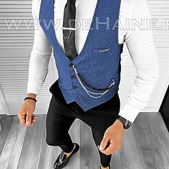 Vesta barbati eleganta slim fit albastra B8180 141-6 e-Veste > Veste barbati elegante