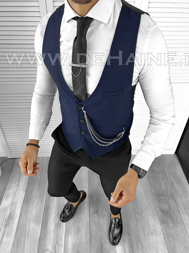 Vesta barbati eleganta slim fit bleumarin B8130 75-4 e-Veste > Veste barbati elegante