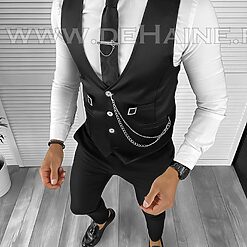 Vesta barbati eleganta slim fit neagra B8077 201-3 E-Veste > Veste barbati elegante