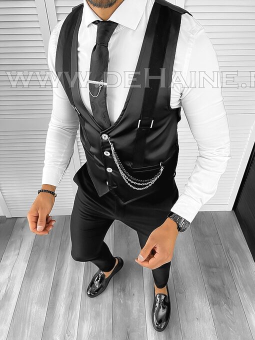 Vesta barbati eleganta slim fit neagra B8109 203-3 E-Veste > Veste barbati elegante