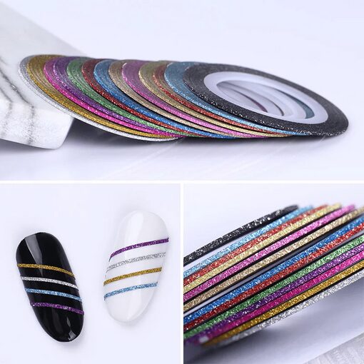Banda Decorativa Glitter Set 10 culori- 1mm. - BDG2 - EVERIN-NAIL ART ❤️