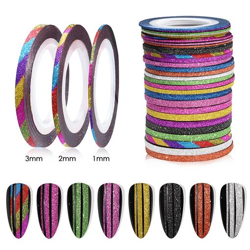 Banda Decorativa Glitter Set 10 culori- 3mm - BDG2 - EVERIN-NAIL ART ❤️
