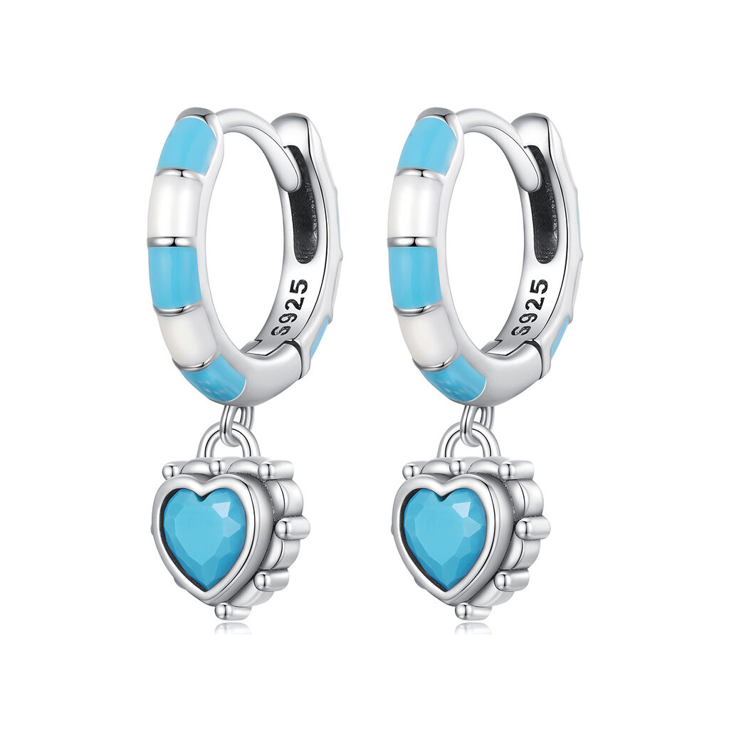 Cercei din argint Blue Vintage Heart Hoops-Cercei >> Cercei din argint