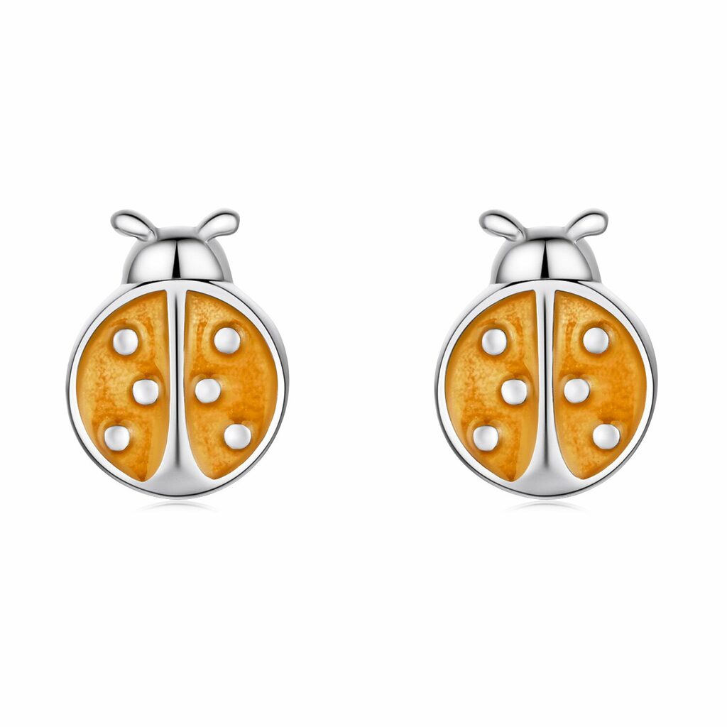 Cercei din argint Enamel Orange Ladybug-Cercei >> Cercei din argint