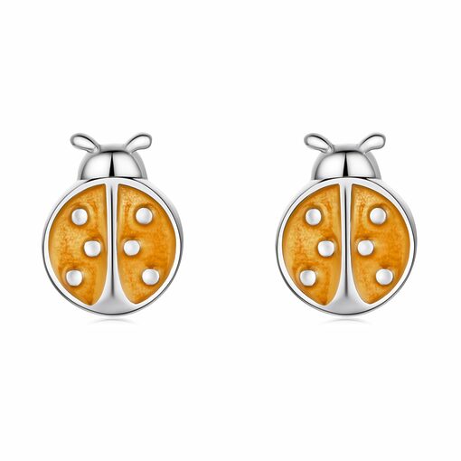 Cercei din argint Enamel Orange Ladybug-Cercei >> Cercei din argint