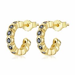 Cercei din argint Golden Black Studded Hoops-Cercei >> Cercei din argint