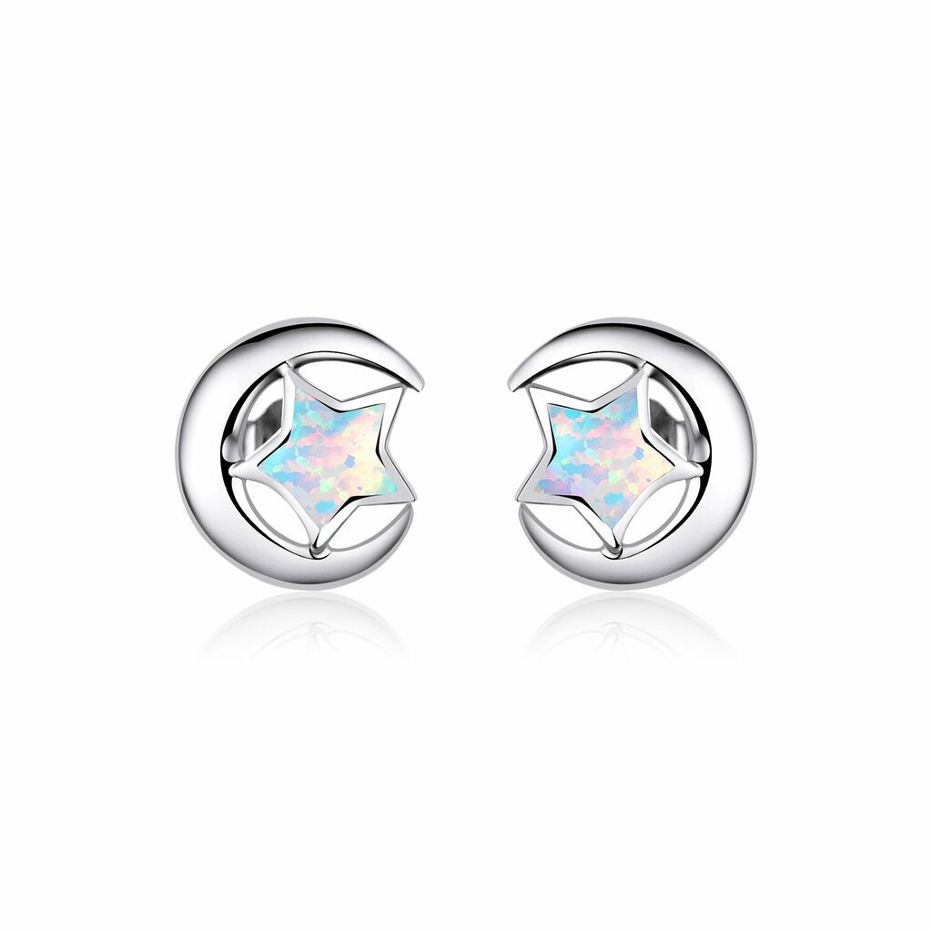 Cercei din argint Opal Moon and Stars silver-Cercei