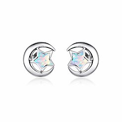 Cercei din argint Opal Moon and Stars silver-Cercei