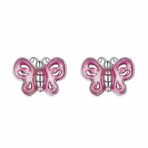 Cercei din argint Pink Butterfly Mini-Cercei >> Cercei din argint