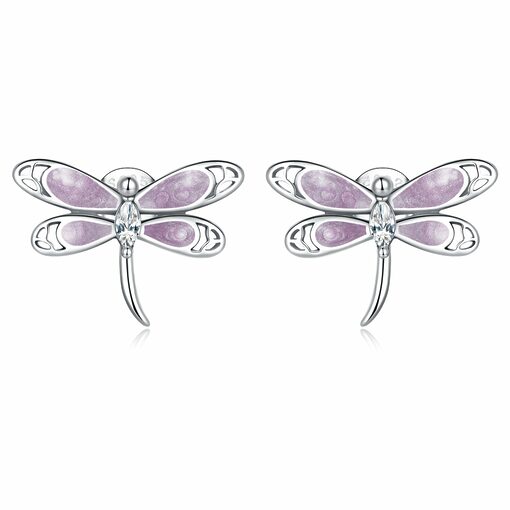 Cercei din argint Pink Dragonfly-Cercei >> Cercei din argint