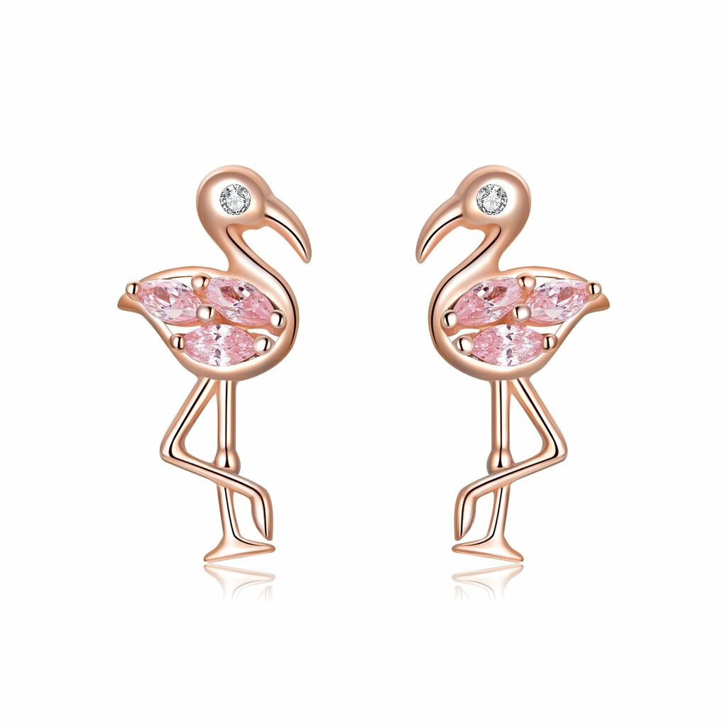 Cercei din argint Rose Gold Flamingo-Cercei