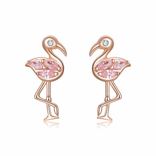 Cercei din argint Rose Gold Flamingo-Cercei