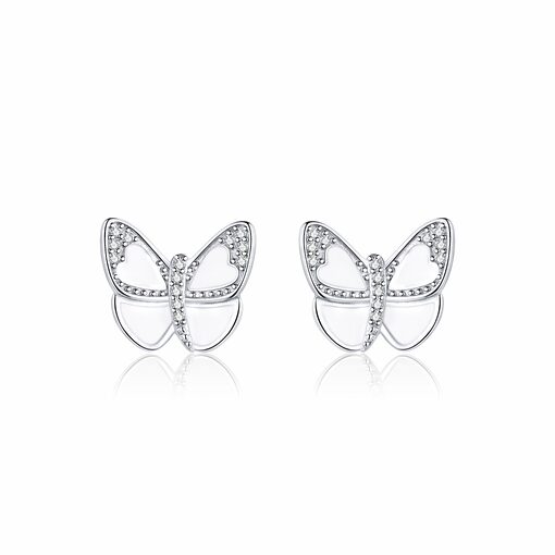 Cercei din argint Sparkling White Butterflies-Cercei