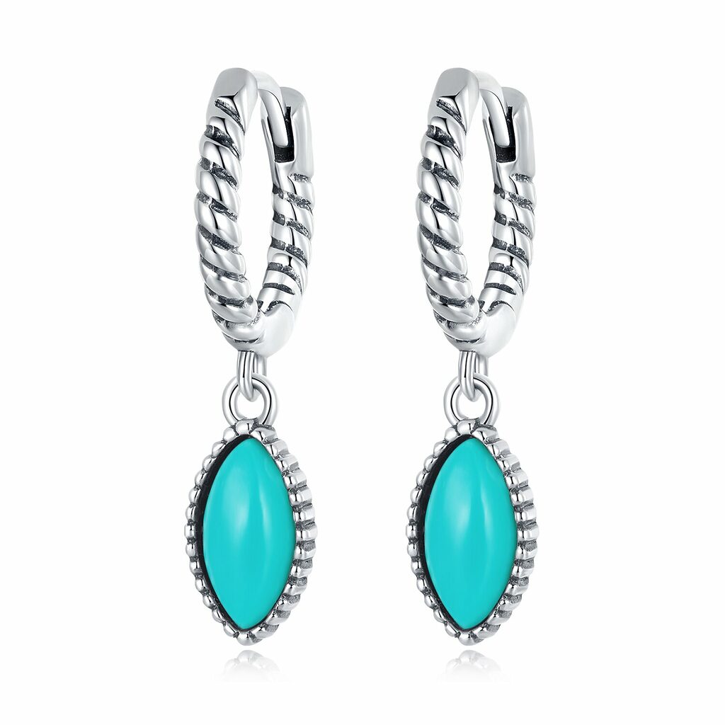 Cercei din argint Twisted Turquoise Droplet-Cercei >> Cercei din argint